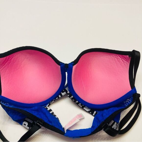 Victoria's Secret PINK Wear Everywhere Push Up Bra Size 34D Leopard Print Blue - Picture 8 of 10